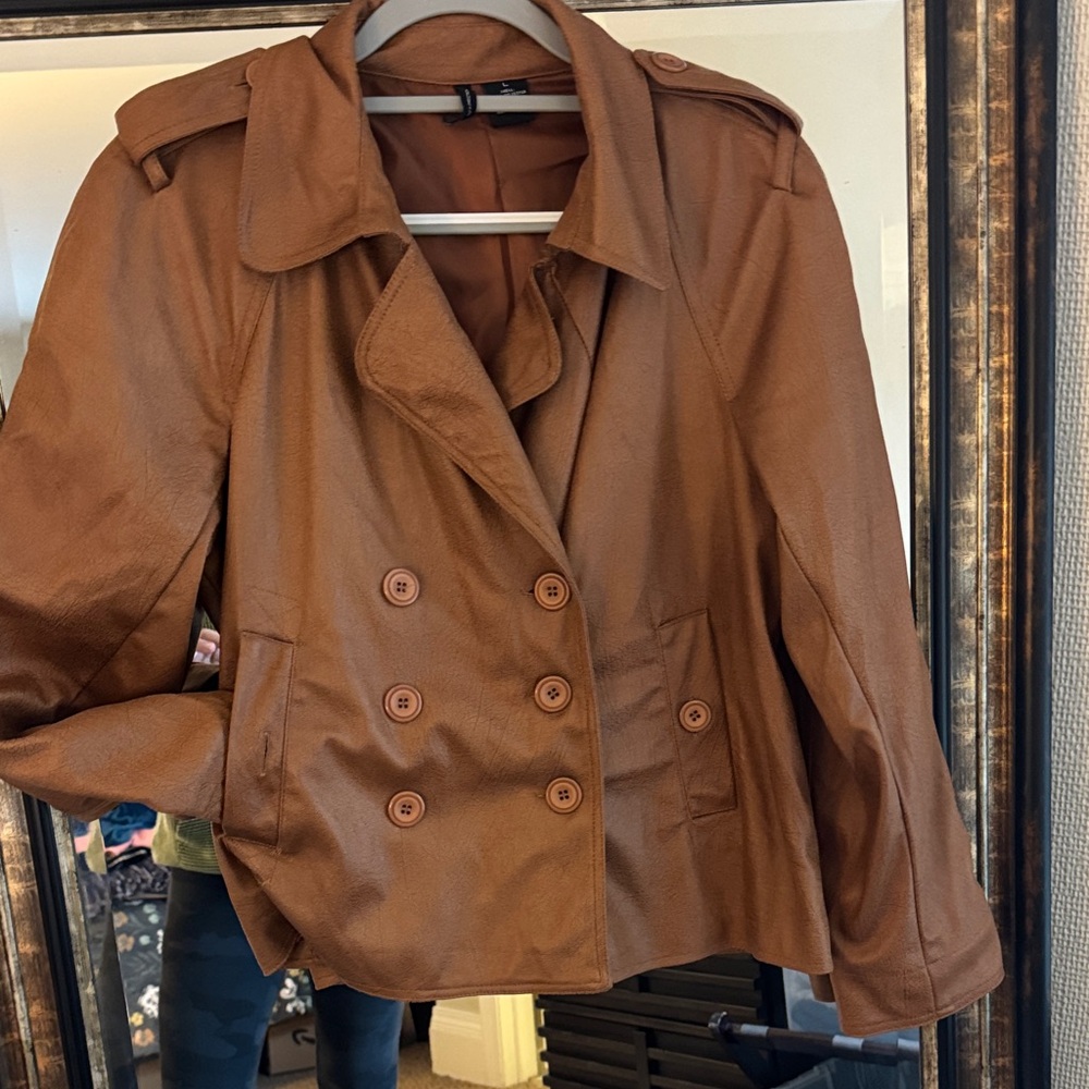 New Directions Brown Double-Breasted Trench Coat